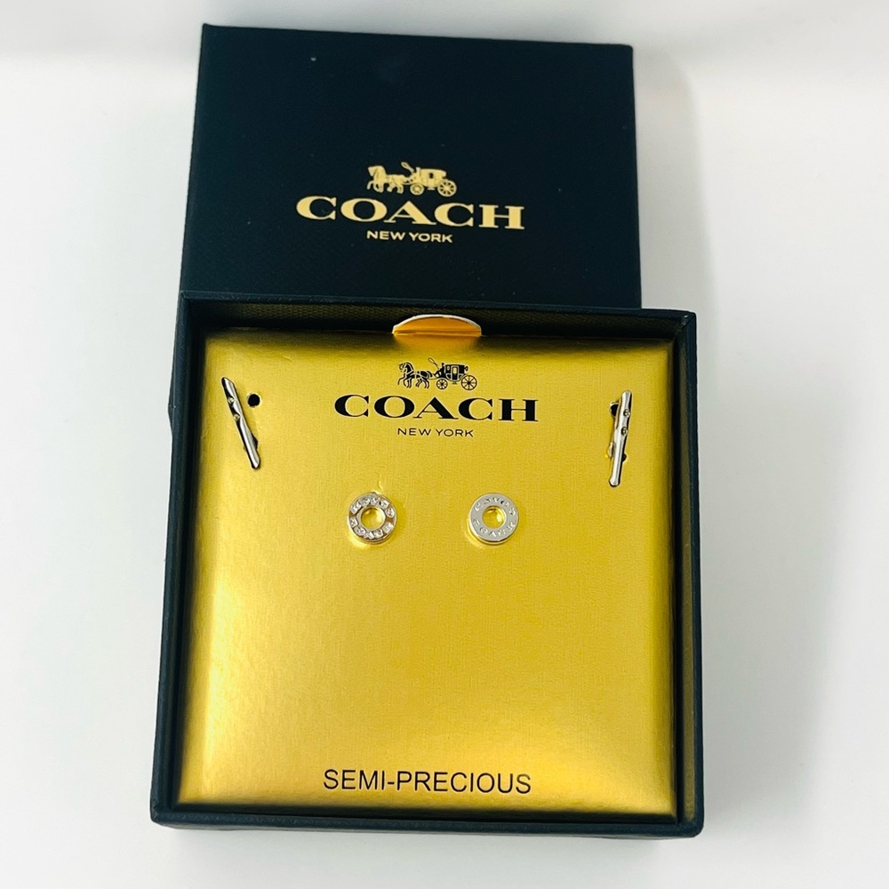 NEW COACH Signature Stud Earrings Classic Silver Color Women Casual Classic - Picture 2 of 7